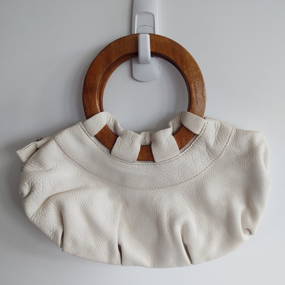 BaBee D Leather Whimsical Mushroom Embroidered Hand Bag Hobo with Wood Handles - Picture 3 of 16